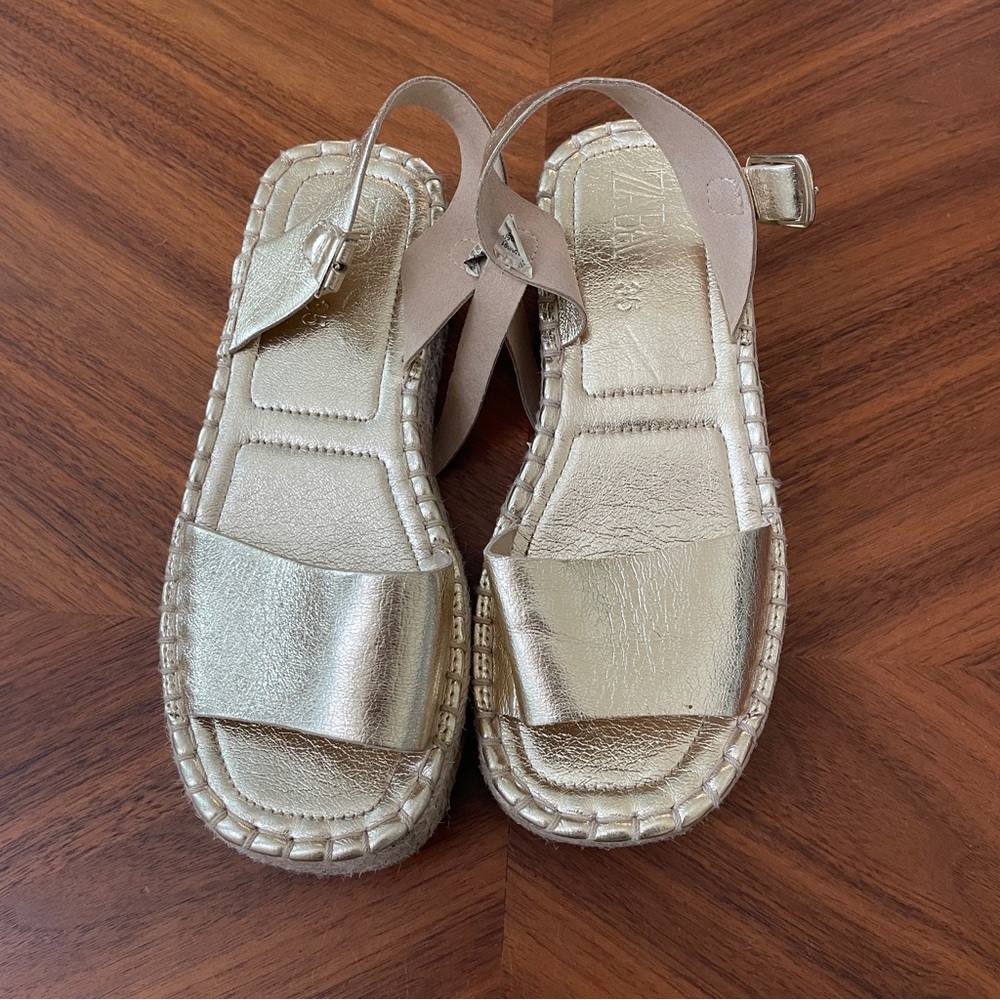 Zara - Gold Metallic Espadrille Sandals - Girls